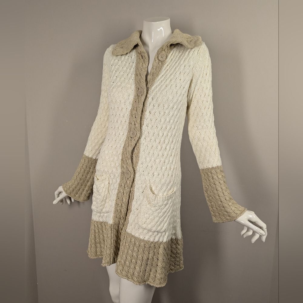 Chillnorway Y2K Knit Cardigan – Bell Sleeves – Longline Sweater Coat – Size Smal